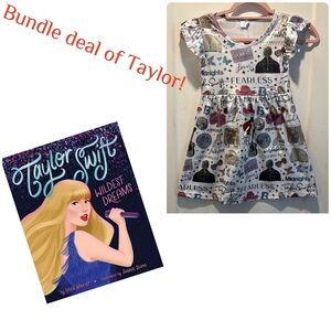 Kids Taylor Swift Dress. Size 3X 7-8 toddler and Taylor’s Wildest Dreams book!